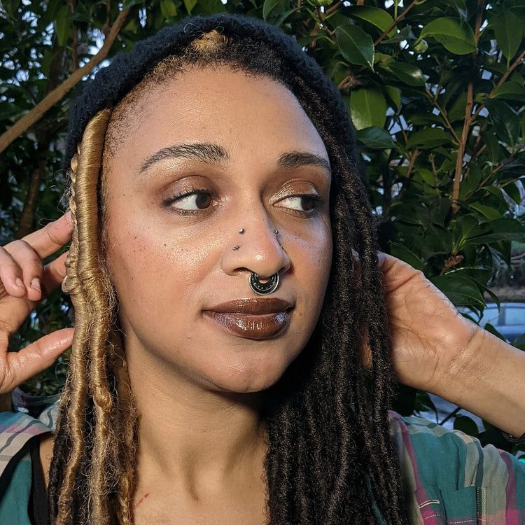 model wearing cappuccino lip and cheek tint