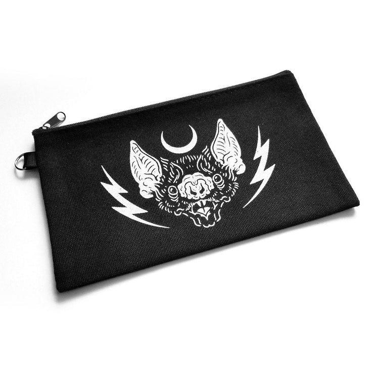 bat, moon, and lightning bolts - Night Power stash bag by Nikol King. 