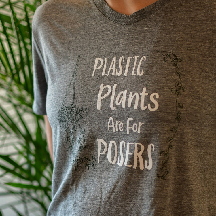 Plastic Plants are for Posers T-Shirt-Apparel-Sea Witch Botanicals-Small-Heather Grey-Sea Witch Botanicals