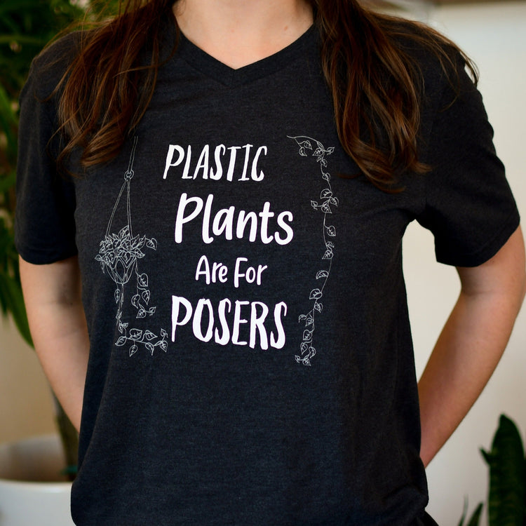Plastic Plants are for Posers T-Shirt-Apparel-Sea Witch Botanicals-Small-Charcoal Grey-Sea Witch Botanicals